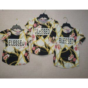 Back to school Girls BLESSED Gold Floral Casual Blouse Size 7/8 10/12 14/16